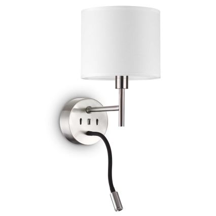 Ideal Lux - LED Paindlik lamp kinnitusega KOMPLEKT UP 1xE27/42W + LED/3W/230V CRI 90 USB läikiv kroom