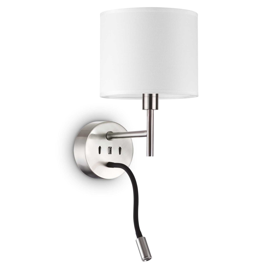Ideal Lux - LED Paindlik lamp kinnitusega KOMPLEKT UP 1xE27/42W + LED/3W/230V CRI 90 USB läikiv kroom