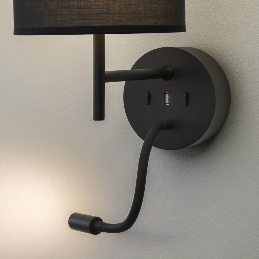 Ideal Lux - LED Paindlik lamp kinnitusega KOMPLEKT UP 1xE27/42W + LED/3W/230V CRI 90 USB must