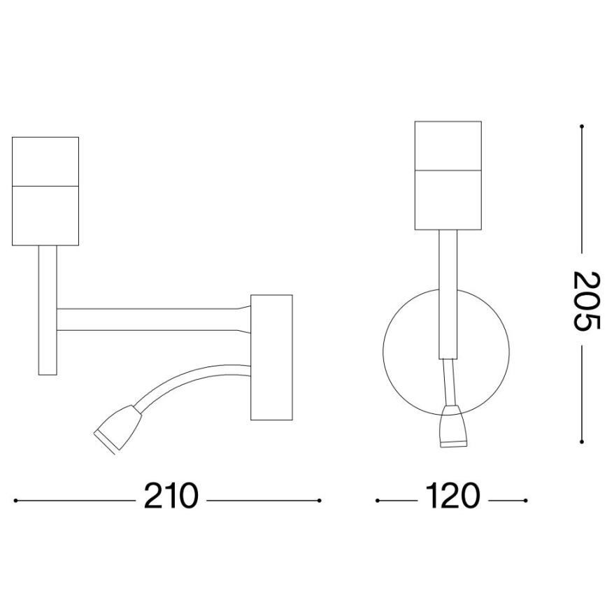 Ideal Lux - LED Paindlik lamp kinnitusega KOMPLEKT UP 1xE27/42W + LED/3W/230V CRI 90 USB must