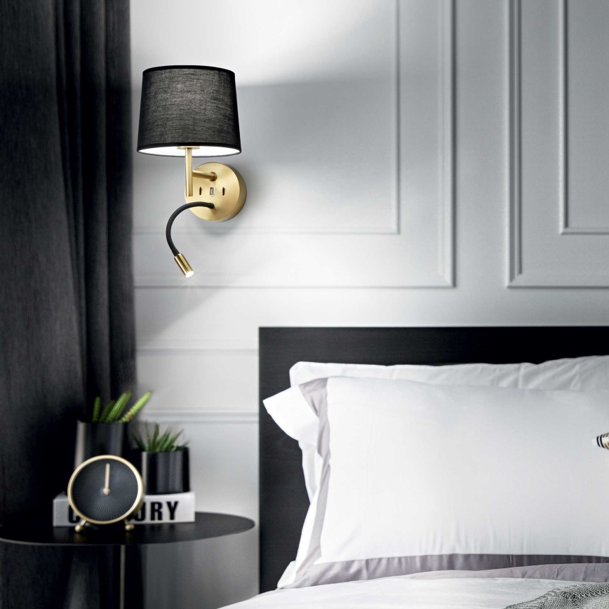 Ideal Lux - LED Paindlik lamp kinnitusega KOMPLEKT 1xE27/42W + LED/3W/230V CRI 90 USB kuldne