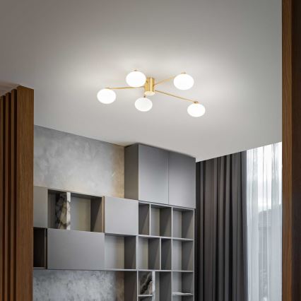 Ideal Lux - LED Pinnale kinnitatav lühter HERMES 5xG9/3W/230V d. 90 cm kuldne