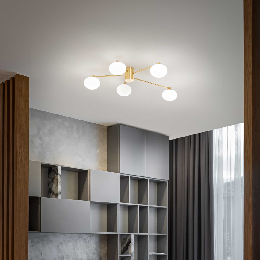 Ideal Lux - LED Pinnale kinnitatav lühter HERMES 5xG9/3W/230V d. 90 cm kuldne
