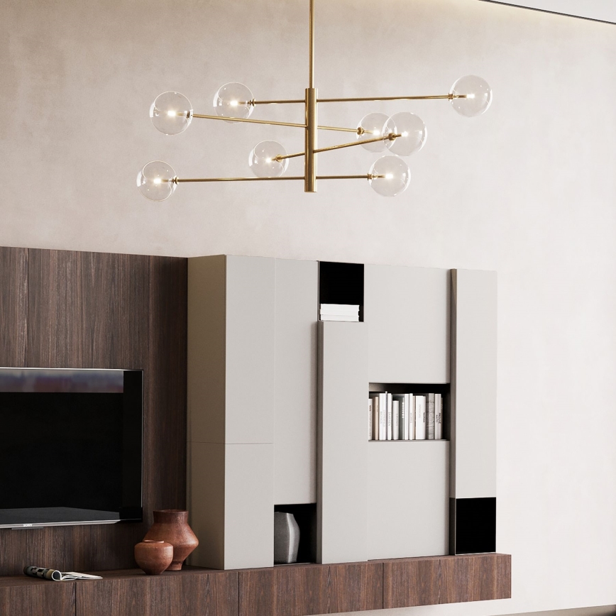 Ideal Lux - LED Ripplühter EQUINOXE 8xG4/2W/230V d. 128 cm messing/läbipaistev