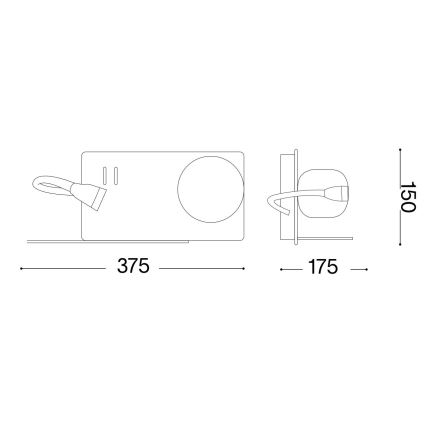 Ideal Lux - LED Seinavalgusti koos flexible väike lamp BOOK 1xG9/28W + LED/3W/230V USB must