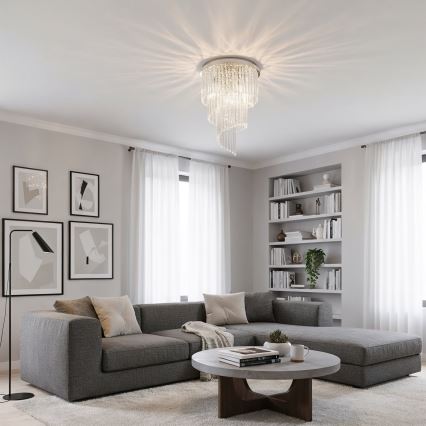 Ideal Lux - Pinnale kinnitatav kristall-lühter CARLTON 12xE14/40W/230V d. 50 cm läikiv kroom