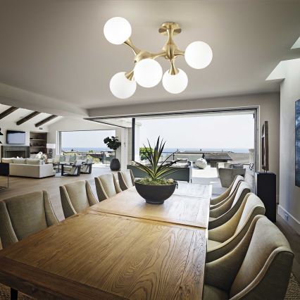 Ideal Lux - pinnale kinnitatav laelühter NODI 5xE14/28W/230V 50x55 cm messing/valge