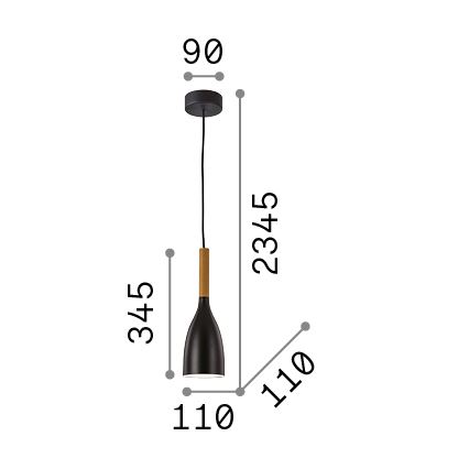 Ideal Lux - Ripplamp kaablil MANHATTAN 1xE14/40W/230V, läbimõõt 11 cm, must/pöök