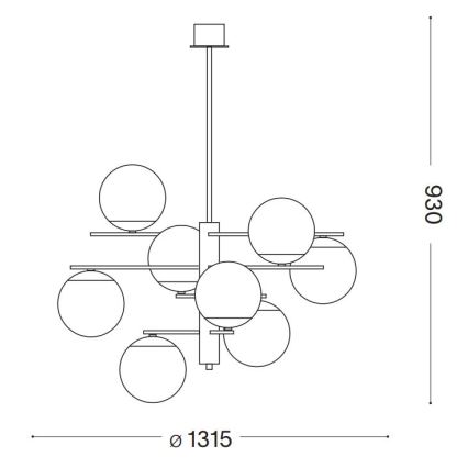 Ideal Lux - Ripplühter GOURMET 9xE14/28W/230V d. 131,5 cm kuldne