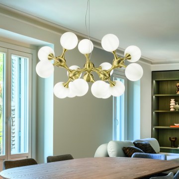 Ideal Lux - Rippvalgusti NODI 15xE14/28W/230V, läbimõõt 105 cm, messing/valge