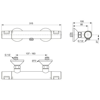Ideal Standard A7201AA - termostaatiline dušisegisti CERATHERM T25, läikiv kroom