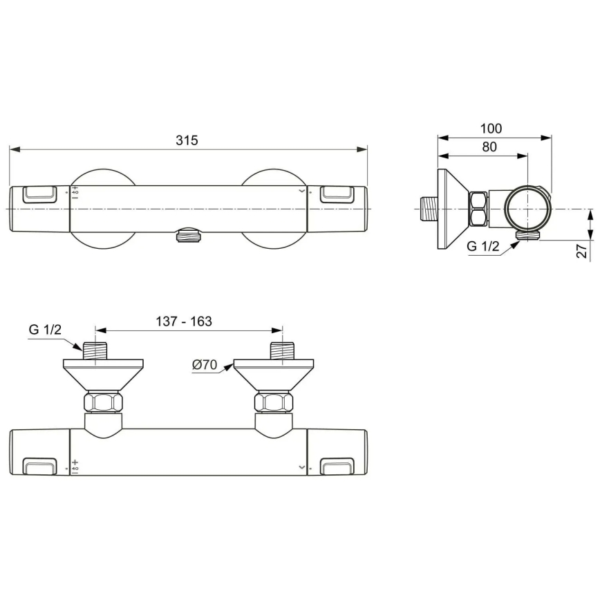 Ideal Standard A7201AA - termostaatiline dušisegisti CERATHERM T25, läikiv kroom