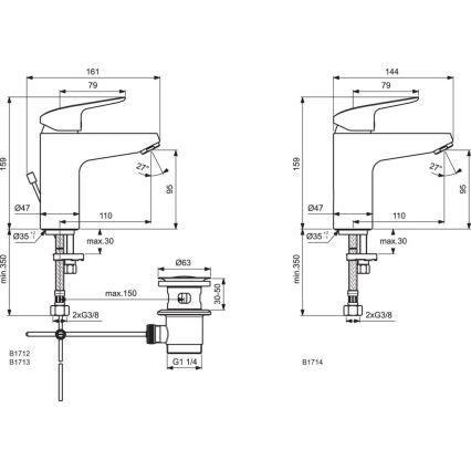 Ideal Standard B1714AA - CERAFLEX valamu segisti 15,9 cm läikiv kroom