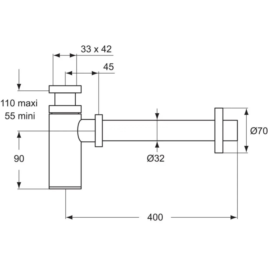 Ideal Standard D5859AA - Valamu sifoon, mattkroomviimistlusega