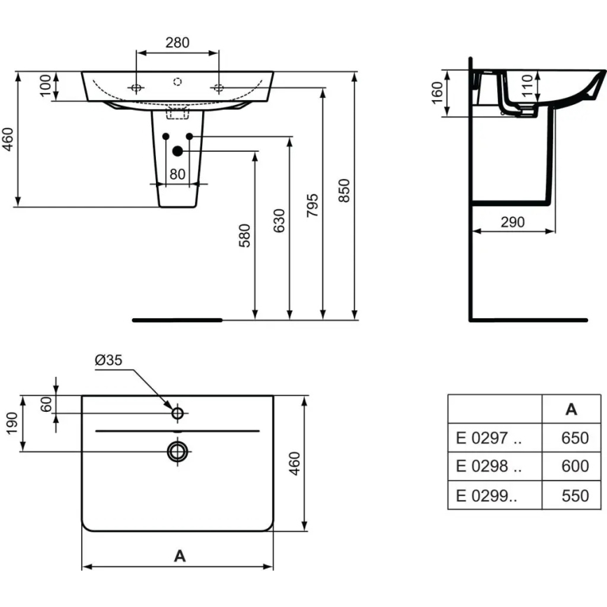 Ideal Standard E029901 - Seinapealne valam CONNECT AIR 55x46 cm keraamika/valge