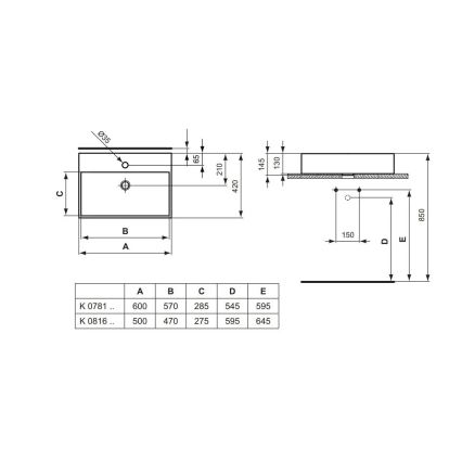 Ideal Standard K081601 - Lauale paigaldatav valam STRADA 60x42 cm keraamika/valge