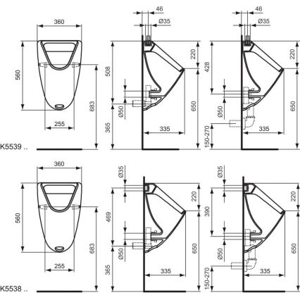 Ideal Standard K553901 - EUROVIT pissuaar, ülemine veeühendus, tagumine äravool, keraamika/valge