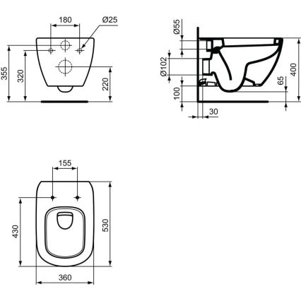 Ideal Standard T007801 - Seinale riputatav WC TESI keraamika/valge