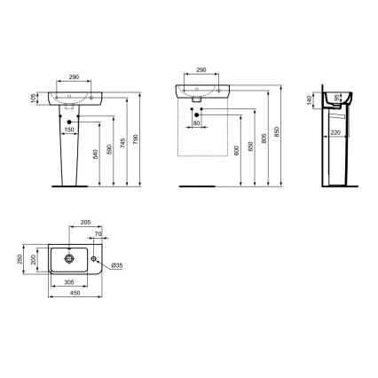 Ideal Standard T458601 -  Seinapealne valamu I.LIFE S 45x25 cm keraamika/valge