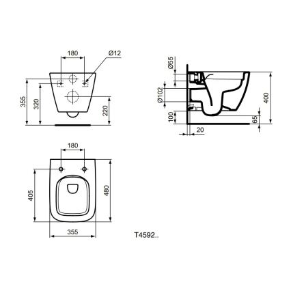 Ideal Standard T459201 - Seinale paigaldatav WC Rimless I.LIFE S keraamiline/valge