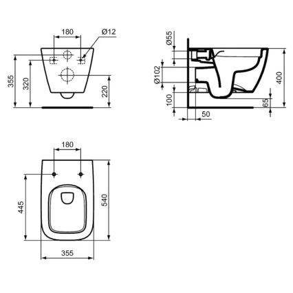 Ideal Standard T461401 - Seinakinnitusega servavaba WC-pott I.LIFE B keraamika/valge