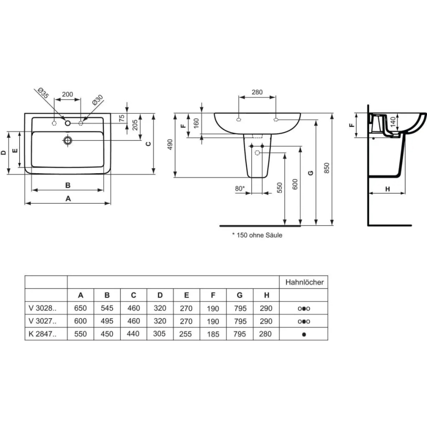 Ideal Standard V302701 - EUROVIT seinale paigaldatav valamu 60 x 46 cm, keraamiline/valge