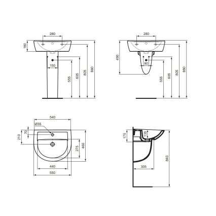 Ideal Standard W332601 - Seinale kinnitatav valamu EUROVIT 55x46 cm keraamiline/valge