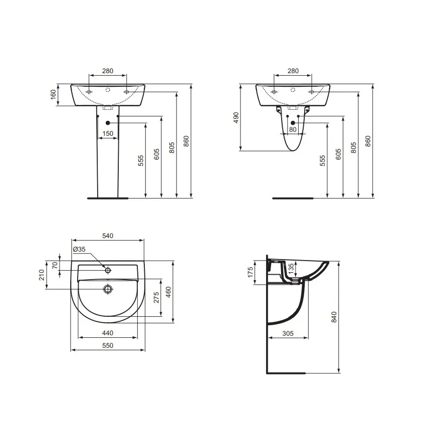 Ideal Standard W332601 - Seinale kinnitatav valamu EUROVIT 55x46 cm keraamiline/valge