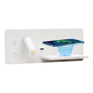 Immax 08285L - LED Kohtvalgusti seinale koos riiuli, USB pesa ja juhtmevaba laadimisega Be PREPARE LED/3W/230V + LED/3W valge