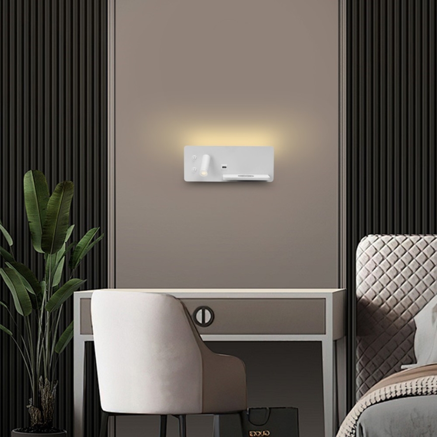 Immax 08285L - LED Kohtvalgusti seinale koos riiuli, USB pesa ja juhtmevaba laadimisega Be PREPARE LED/3W/230V + LED/3W valge