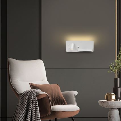Immax 08285L - LED Kohtvalgusti seinale koos riiuli, USB pesa ja juhtmevaba laadimisega Be PREPARE LED/3W/230V + LED/3W valge