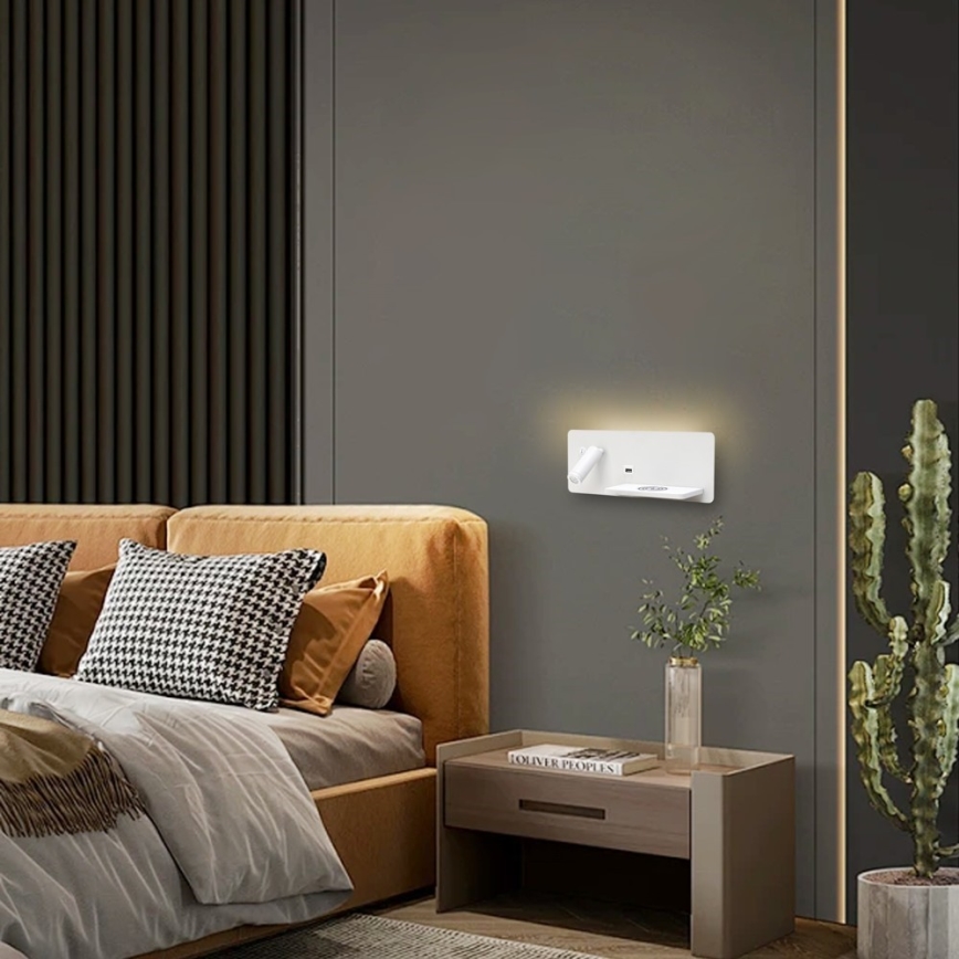 Immax 08285L - LED Kohtvalgusti seinale koos riiuli, USB pesa ja juhtmevaba laadimisega Be PREPARE LED/3W/230V + LED/3W valge