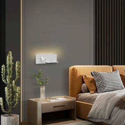 Immax 08285L - LED Kohtvalgusti seinale koos riiuli, USB pesa ja juhtmevaba laadimisega Be PREPARE LED/3W/230V + LED/3W valge