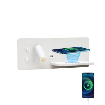Immax 08285L - LED Kohtvalgusti seinale koos riiuli, USB pesa ja juhtmevaba laadimisega Be PREPARE LED/3W/230V + LED/3W valge