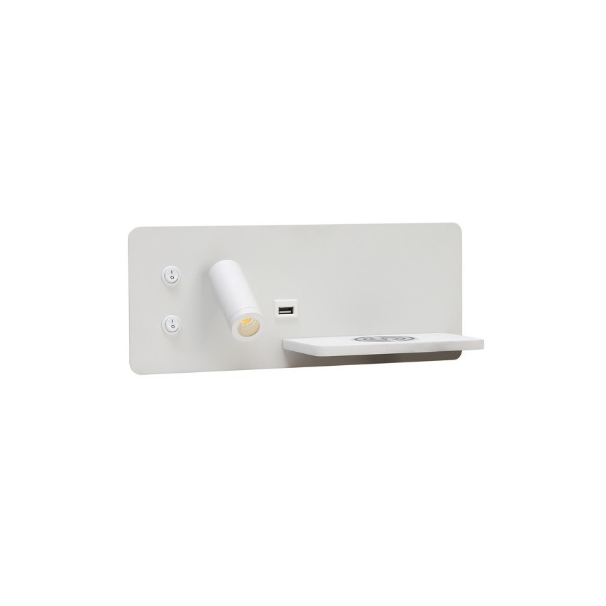 Immax 08285L - LED Kohtvalgusti seinale koos riiuli, USB pesa ja juhtmevaba laadimisega Be PREPARE LED/3W/230V + LED/3W valge