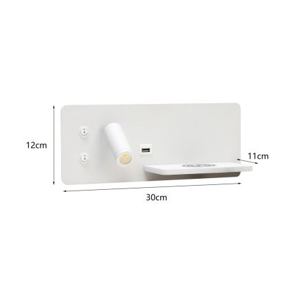 Immax 08285L - LED Kohtvalgusti seinale koos riiuli, USB pesa ja juhtmevaba laadimisega Be PREPARE LED/3W/230V + LED/3W valge