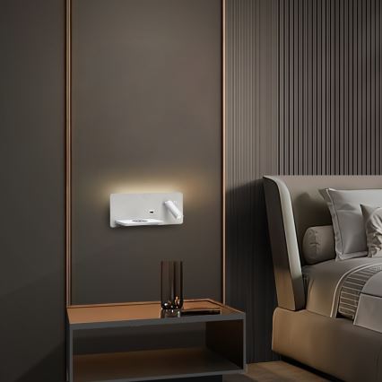 Immax 08286L - LED Kohtvalgusti seinale koos riiuli, USB pesa ja juhtmevaba laadimisega Be PREPARE LED/3W/230V + LED/3W valge