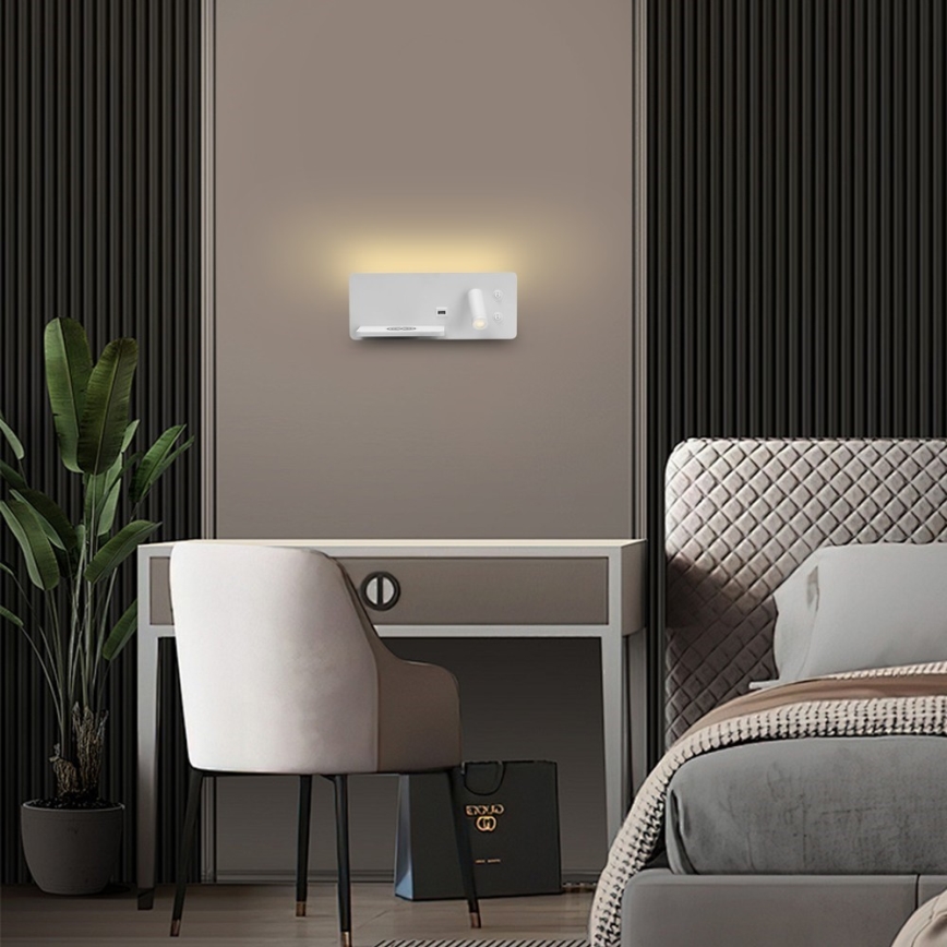 Immax 08286L - LED Kohtvalgusti seinale koos riiuli, USB pesa ja juhtmevaba laadimisega Be PREPARE LED/3W/230V + LED/3W valge