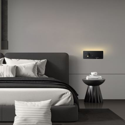 Immax 08287L - LED Kohtvalgusti seinale koos riiuli, USB pesa ja juhtmevaba laadimisega Be PREPARE LED/3W/230V + LED/3W must