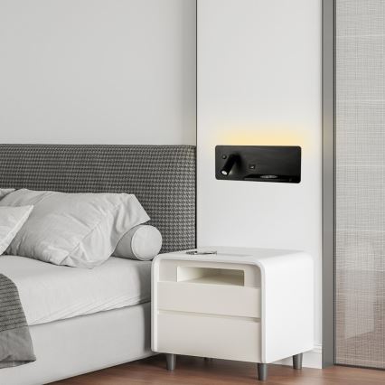 Immax 08287L - LED Kohtvalgusti seinale koos riiuli, USB pesa ja juhtmevaba laadimisega Be PREPARE LED/3W/230V + LED/3W must