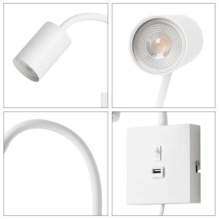 Seinavalgusti USB-iga PUNTO 1xGU10/9W/230V valge