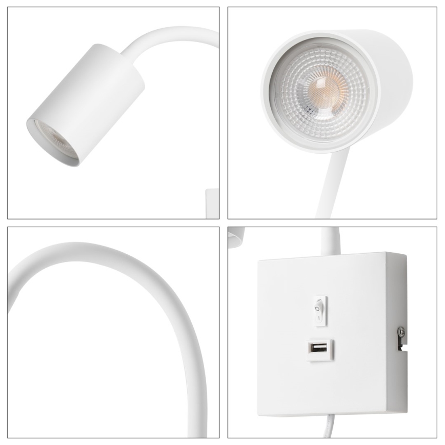 Seinavalgusti USB-iga PUNTO 1xGU10/9W/230V valge