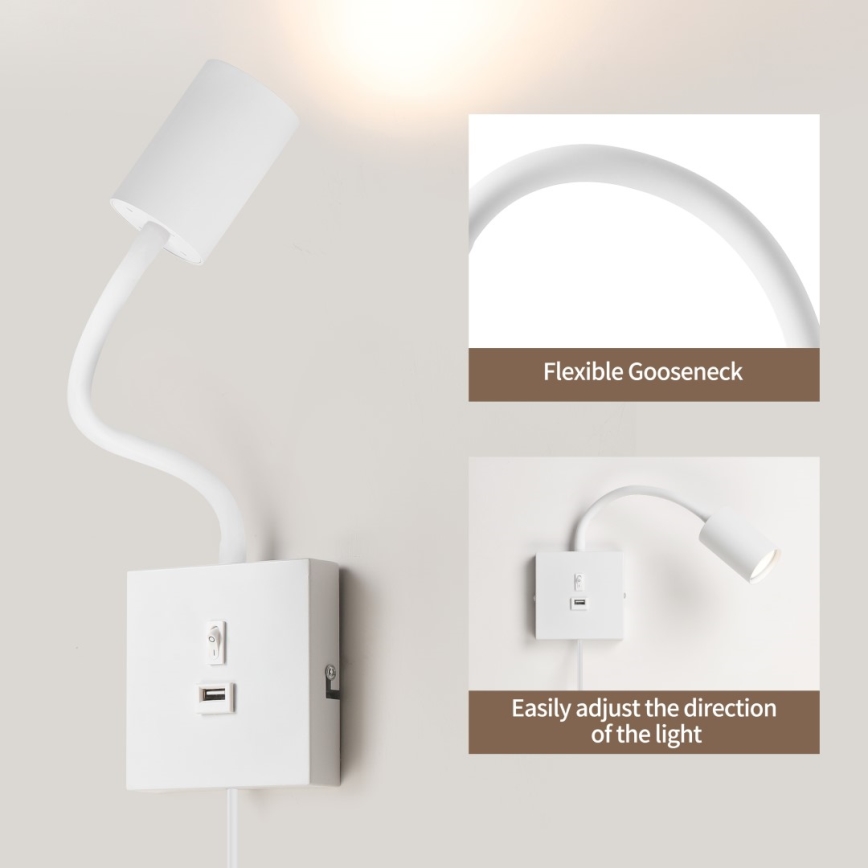 Seinavalgusti USB-iga PUNTO 1xGU10/9W/230V valge