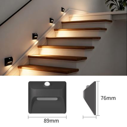 Immax 08307L - Laetav LED-trepiastmete valgusti anduriga STEP LIGHT LED/0,3W/3,7V 2200 mAh IP53 must