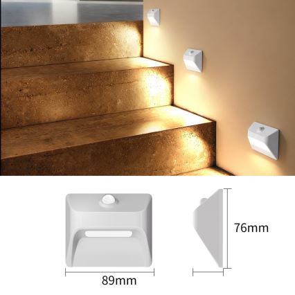LED-laetav trepivalgusti liikumis- ja hämarusanduriga STEP LIGHT LED/0,3W/3,7V 2200 mAh IP53 valge