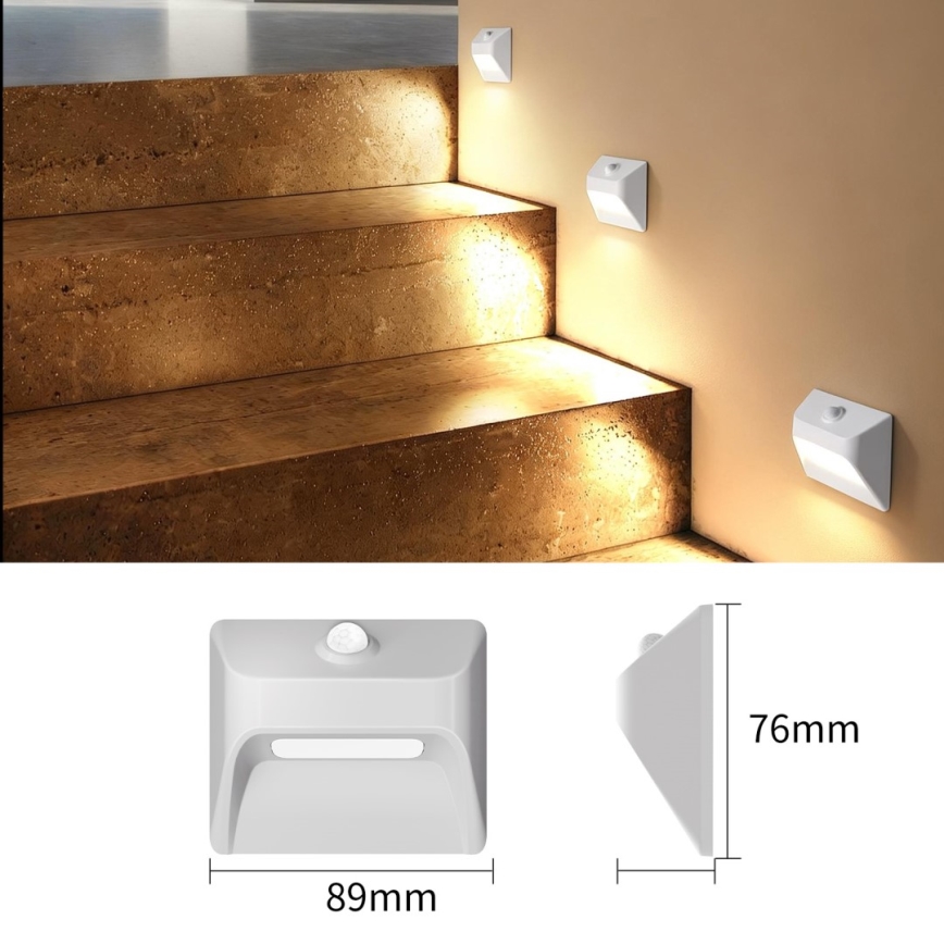 LED-laetav trepivalgusti liikumis- ja hämarusanduriga STEP LIGHT LED/0,3W/3,7V 2200 mAh IP53 valge