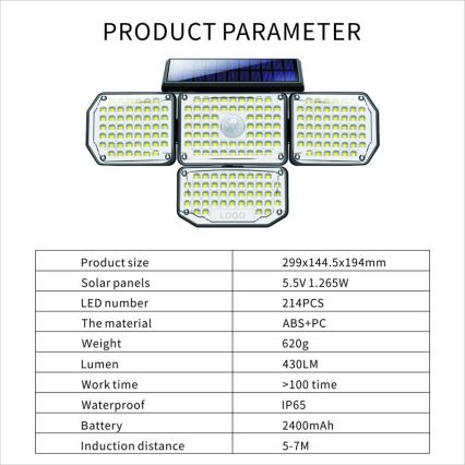 LED Päikesepaneeliga seinavalgusti anduriga LED/5W/5,5V IP65