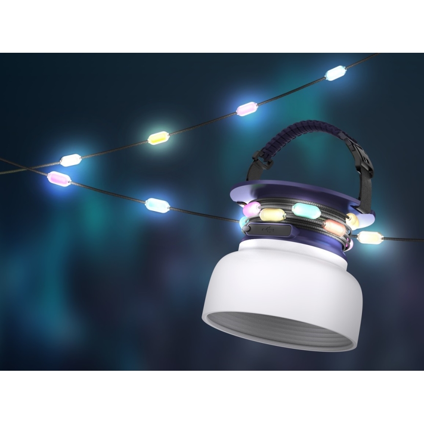 LED RGB Kaasaskantav päikesepaneeliga laetav lamp koos LED valguskett LED/10W/5V 3600 mAh IP65