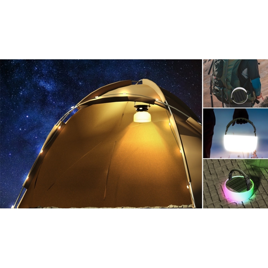 LED RGB Kaasaskantav päikesepaneeliga laetav lamp koos LED valguskett LED/10W/5V 3600 mAh IP65