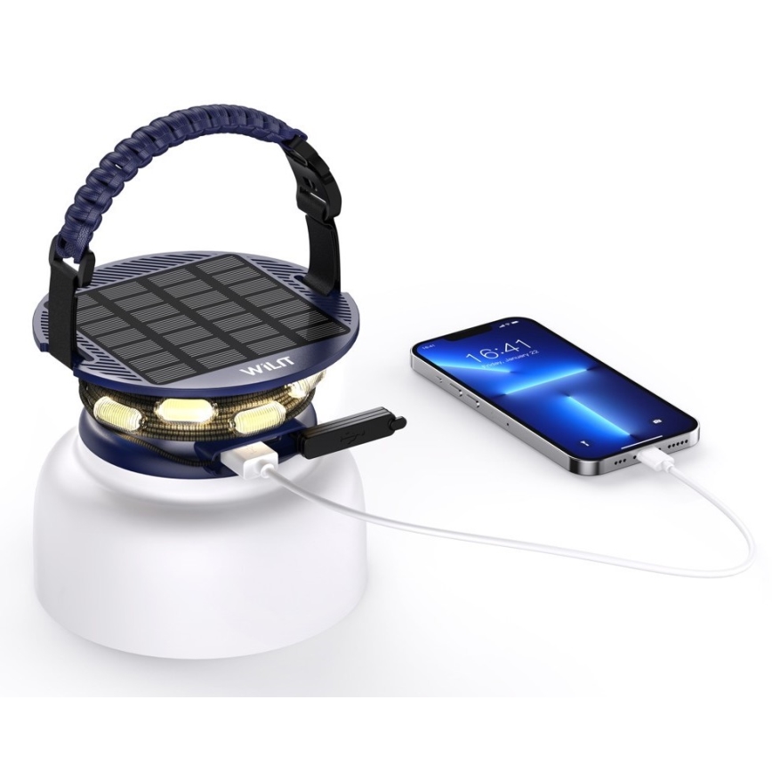 LED RGB Kaasaskantav päikesepaneeliga laetav lamp koos LED valguskett LED/10W/5V 3600 mAh IP65